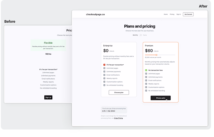 Redesigning a pricing page experience