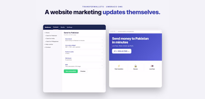 TransferWallets Website on Umbraco CMS