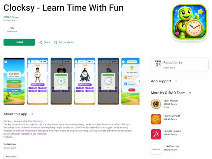 Clocksy: Learn Time With Fun (Kids Education App)