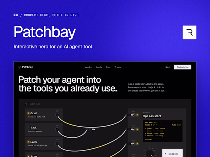 Rive Animation for AI Agent Tool - Patchbay