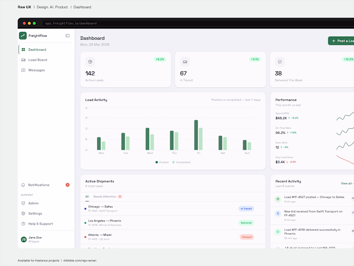 FreightFlow - Shipper web app concept