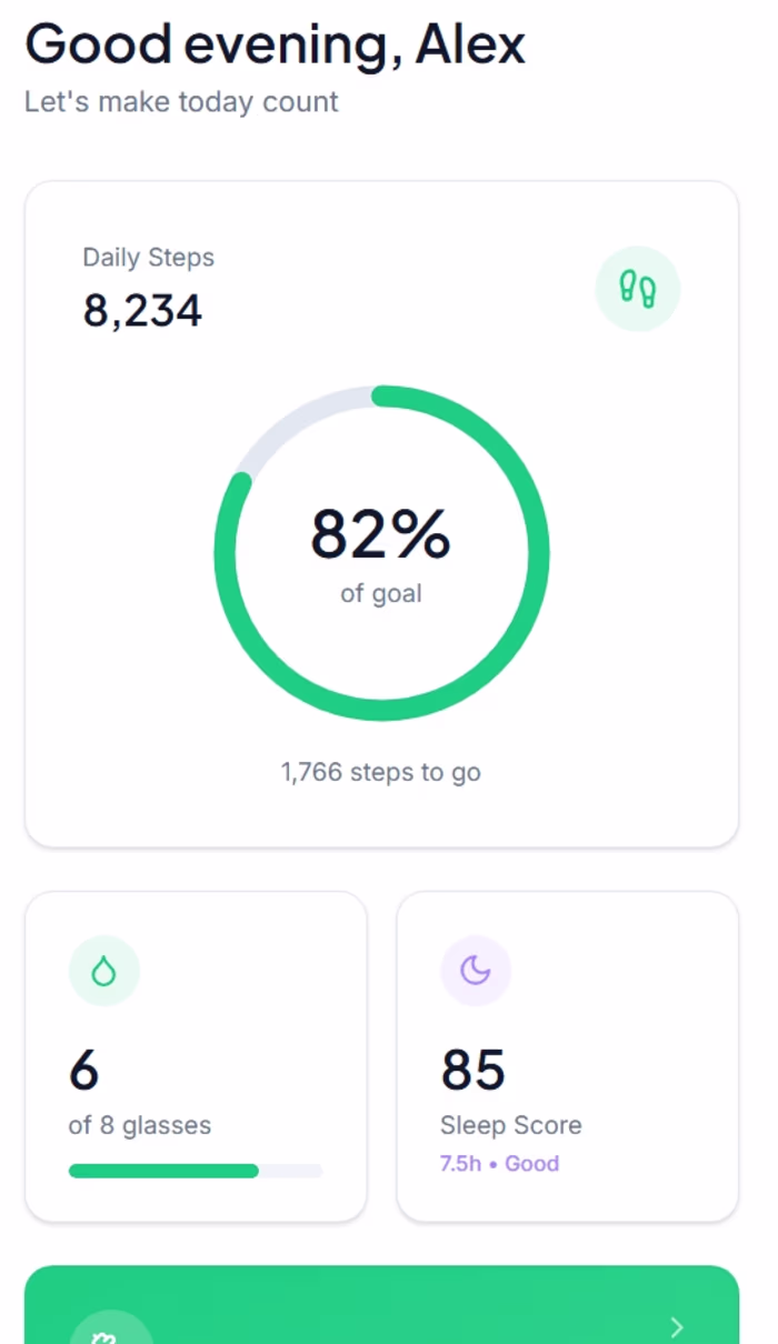 Mobile Health App Dashboard UI