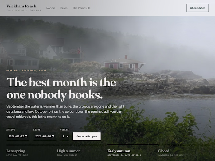 Wickham Reach: Hospitality Website Concept
