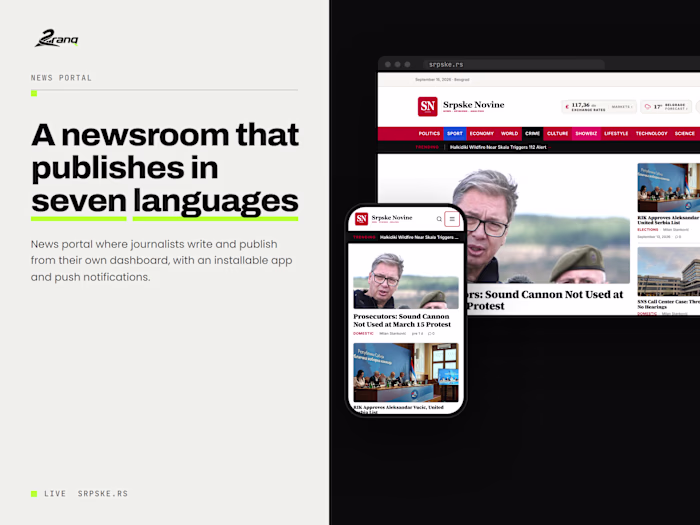News Portal with Newsroom Dashboard, 7 Languages