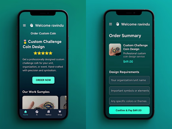 AI-Powered Challenge Coin Design & E-Commerce Mobile App (Fl...