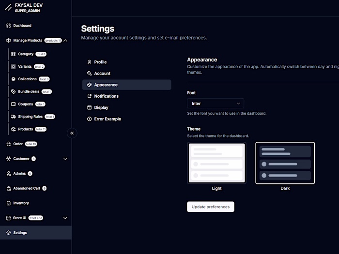 E-Commerce Admin Dashboard