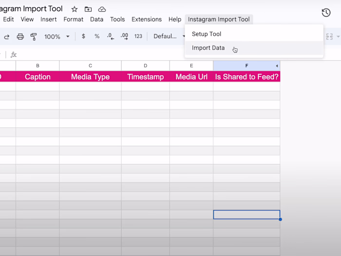 Instagram Post Data Import Tool for Google Sheets Automation