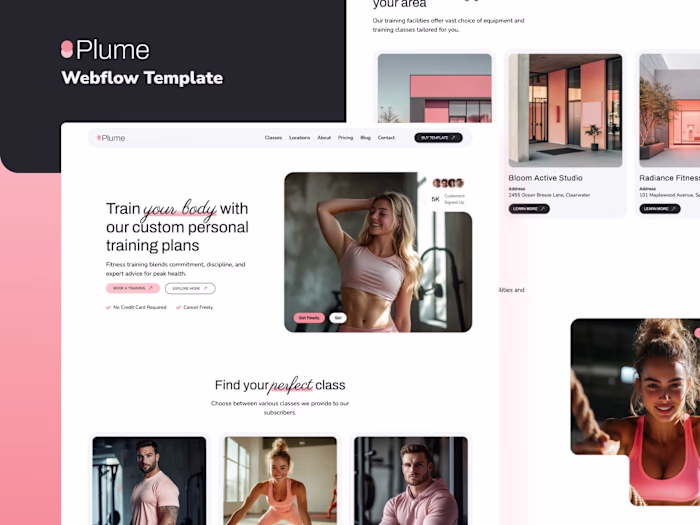 Plume - Fitness & Wellness Themed Webflow Template 