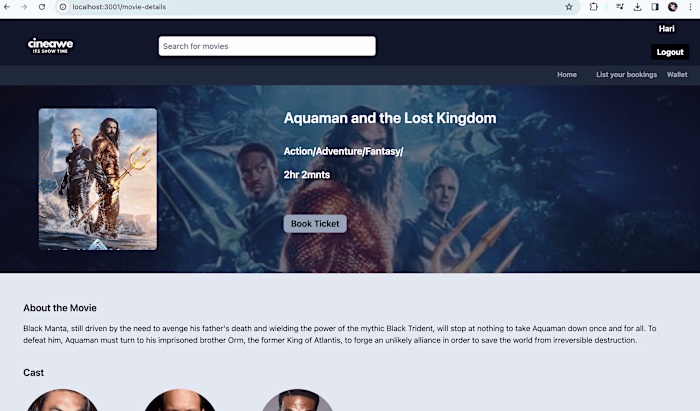 Cineawe - Movie booking application