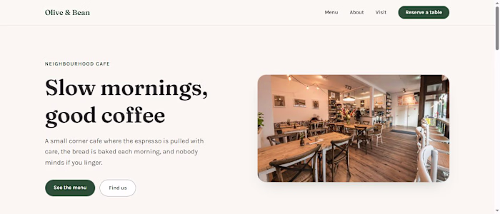 Olive & Bean - Cafe Landing Page (Self-Initiated Demo)