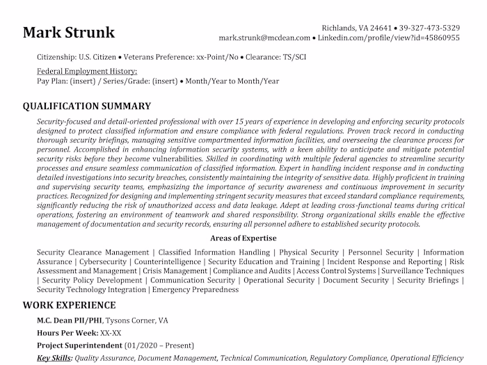 Federal Resume