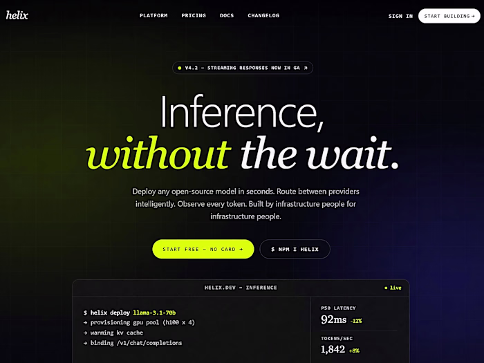 Helix AI Inference Platform Landing Page