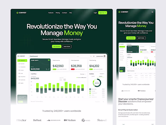 Modern finance SaaS landing page