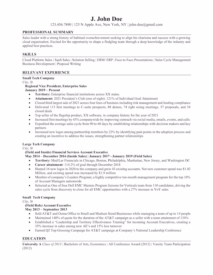 SaaS Sales Resume