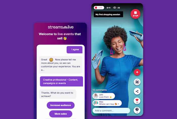 Streams.live: designing a live commerce platform from the ground up - web, mobile, and AI onboarding