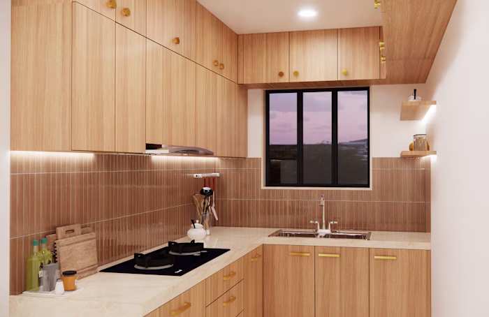 Modern Warm Wood Modular Kitchen