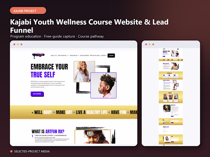 Kajabi Youth Wellness Course Website & Lead Funnel