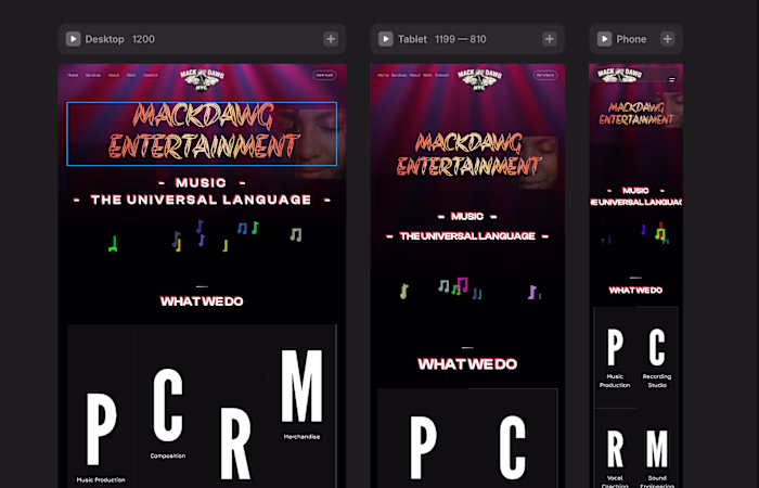 Designed a modern, high-impact landing page for a music studio.