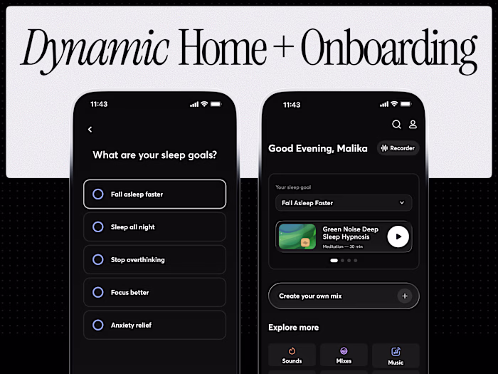 Dynamic Home + Onboarding Redesign for BetterSleep