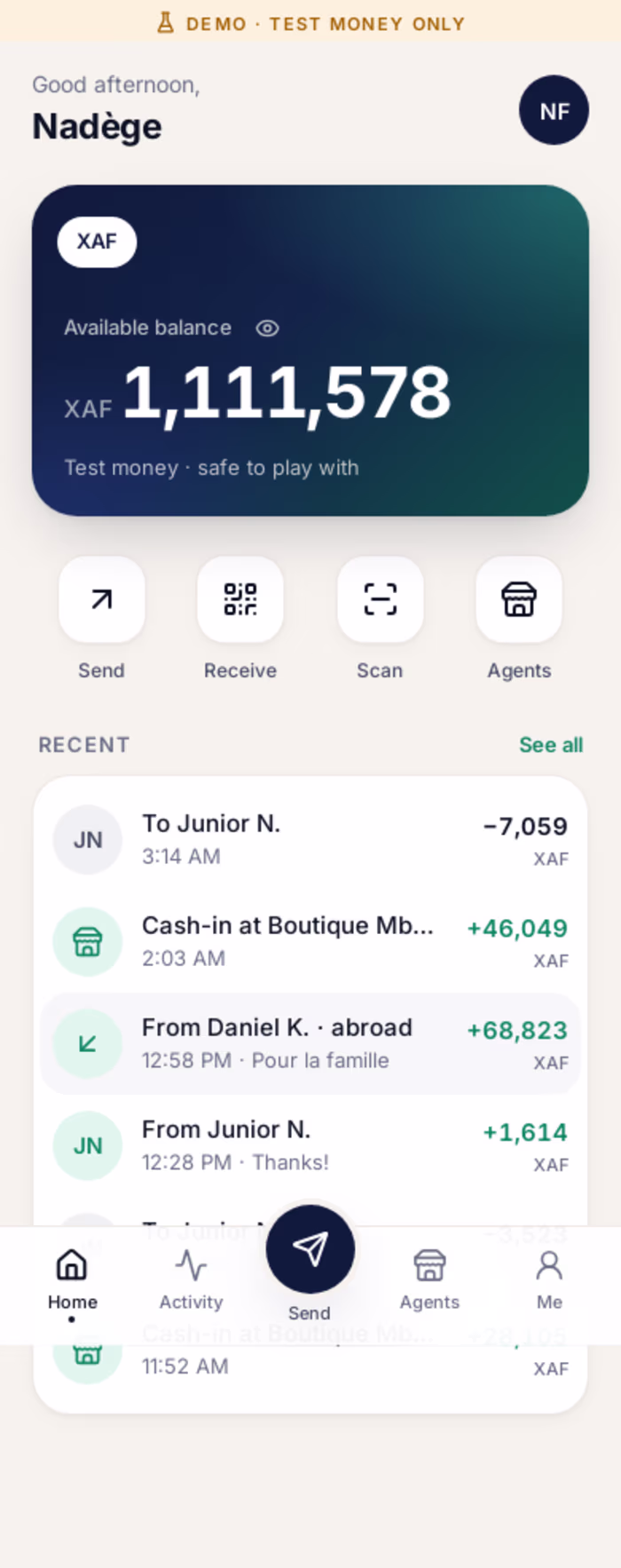 A live mobile-money wallet demo