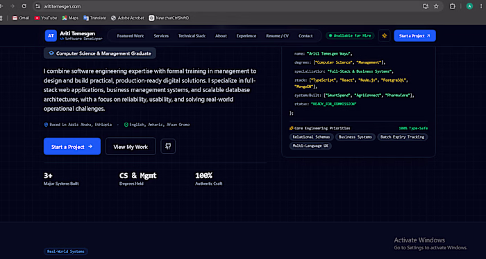 A professional portfolio website showcasing