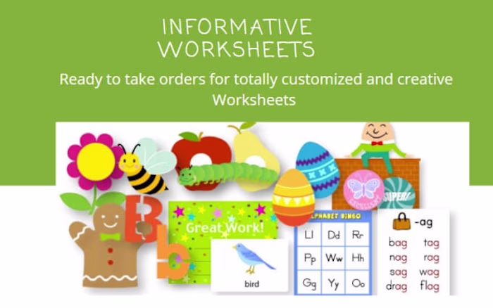 I will design creative worksheets, ebooks, workbooks