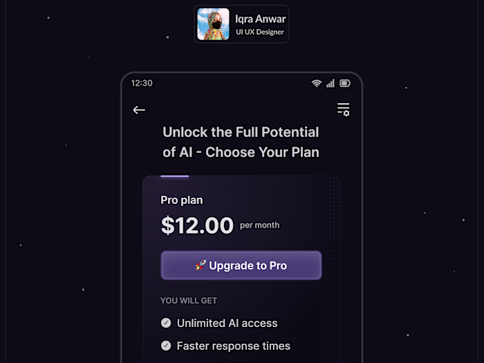 Dark Mode - Mobile Subscription Screen UI Design