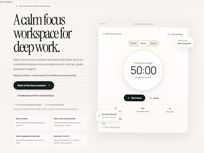 DeepFlow — Premium Focus Workspace Website