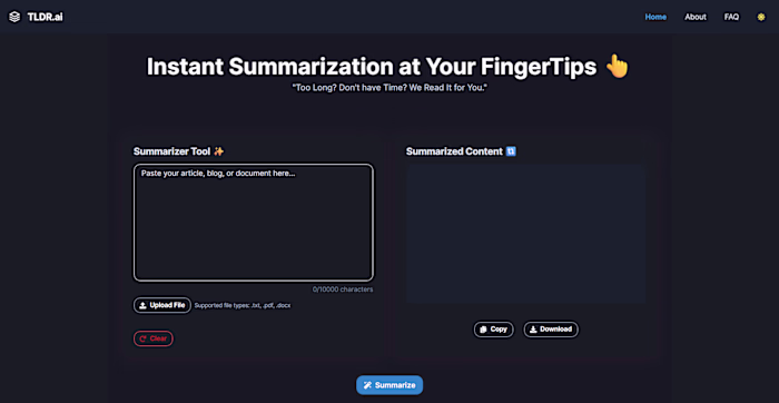 TLDR.ai – AI Powered Text Summarizer ✨
