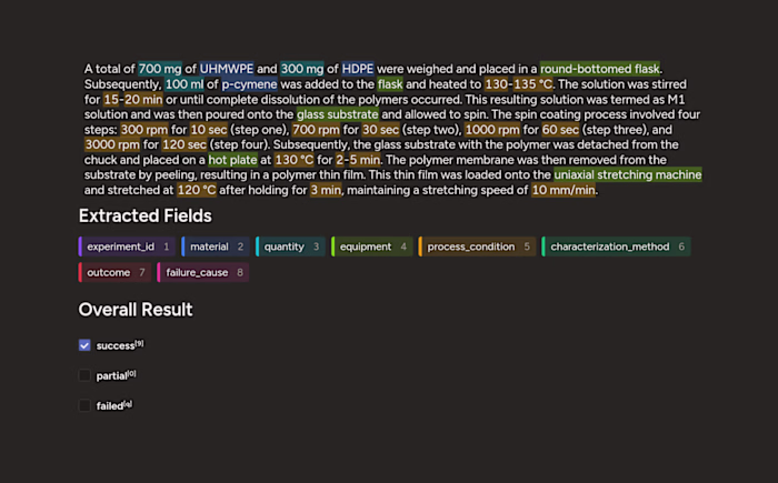 Structured entity extraction and outcome