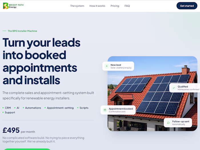 BPE Installer Machine: Landing Page for Renewable Installers