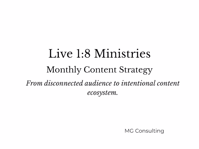 Live 1:8 Ministries — Monthly Content Strategy