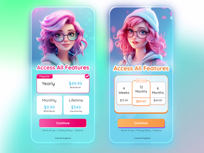 Premium Subscription Screen UI — Anime & Cartoon App Paywall