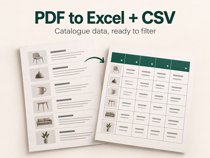 PDF to Excel + CSV — Traceable Five-Row Preview