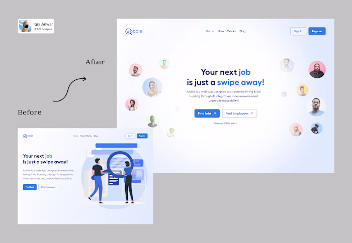 Before Vs After - Jobseekers hero section design
