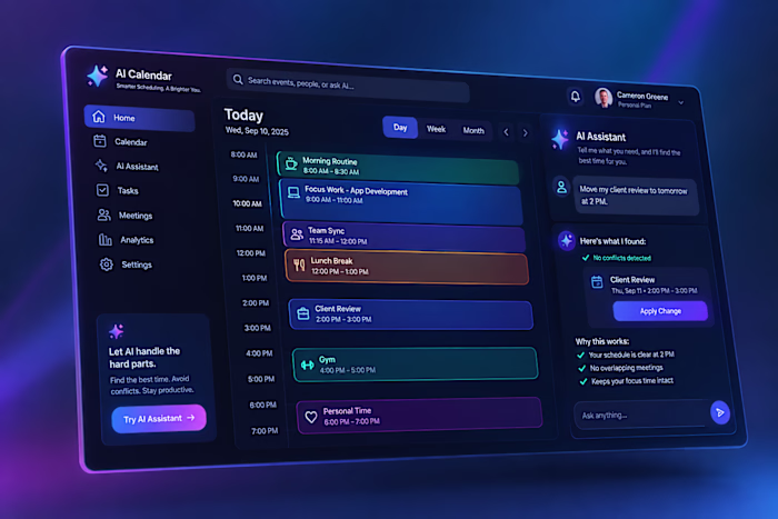AI Calendar — Intelligent Scheduling Assistant A futuristic ...