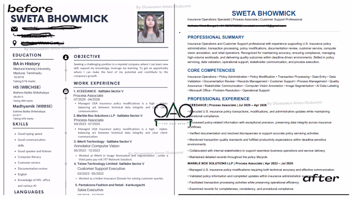 Transformed a traditional resume into