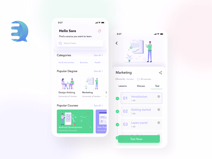 UI Design for E- Learning App