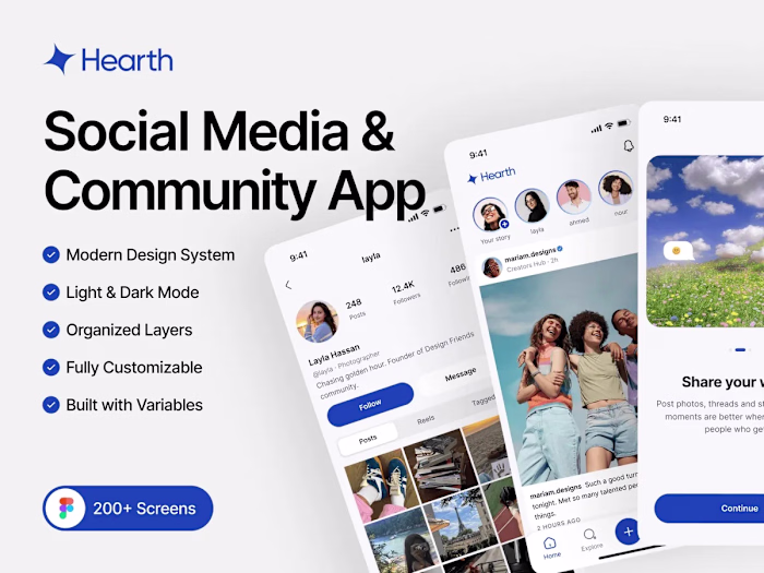 Hearth: Social Media and Community App UI Kit for Figma