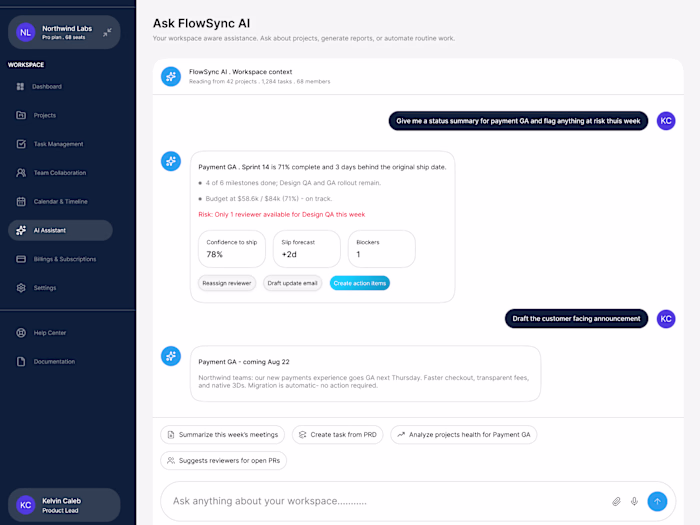 Scalable SaaS Dashboard Design for FlowSync AI