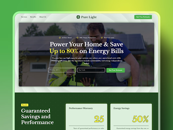 Pure Light Solar 💡 | Residential Solar Website Design