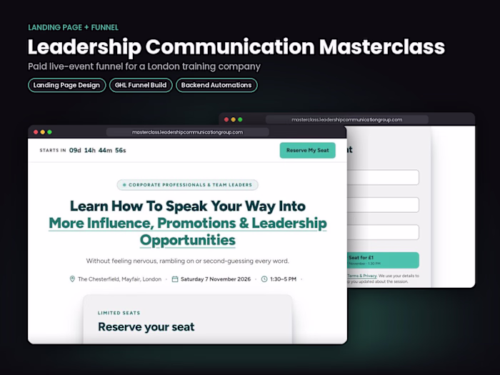 Leadership Masterclass | Event Funnel + GHL Automations