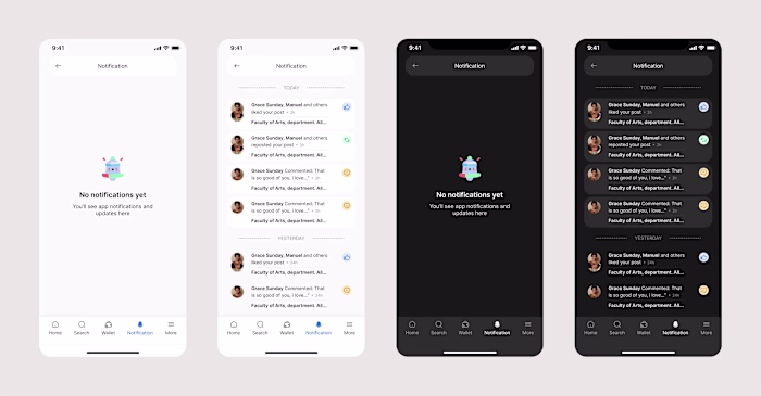 Notification page of SchoolPlug mobile