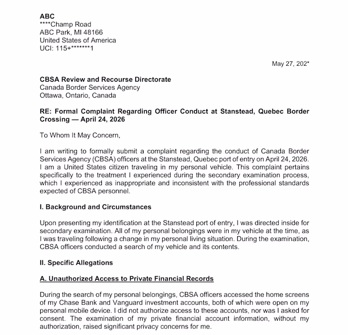 CBSA Complaint & Regulatory Legal Drafting