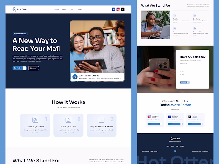Hot Otter, Email Client Landing Page, UI/UX