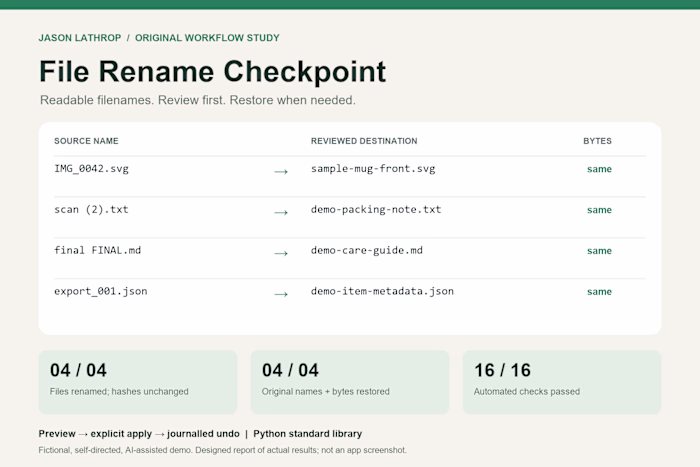 File Rename Checkpoint: preview, apply and undo