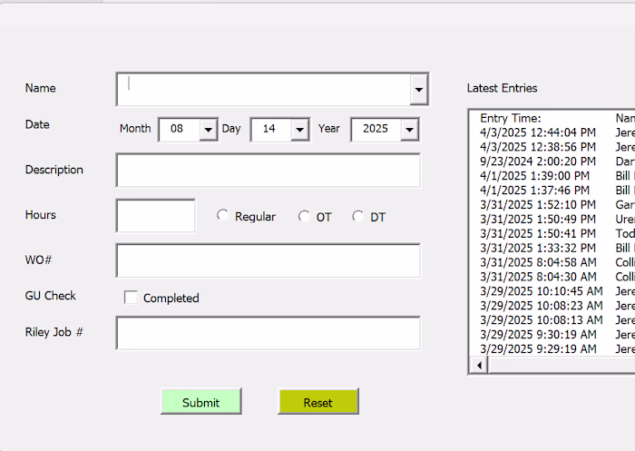 Data Entry Form / Database management in Excel