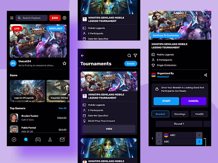 Gaming Tournaments Mobile App