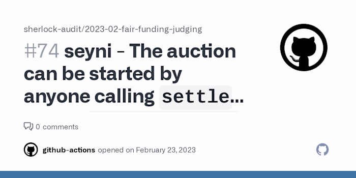 The auction can be started by anyone calling settle before star…