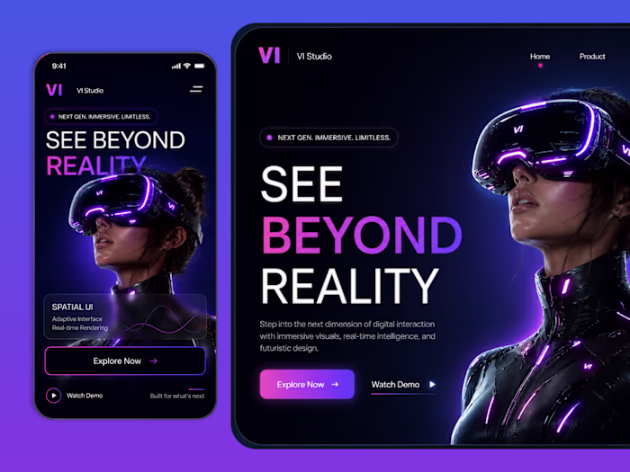 VR / AR Futuristic Landing Page — Web & Mobile UI Design
